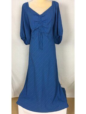Terra and Sky Dress Size 4X Blue Ruched Front Midi Short Sleeves New w Tags